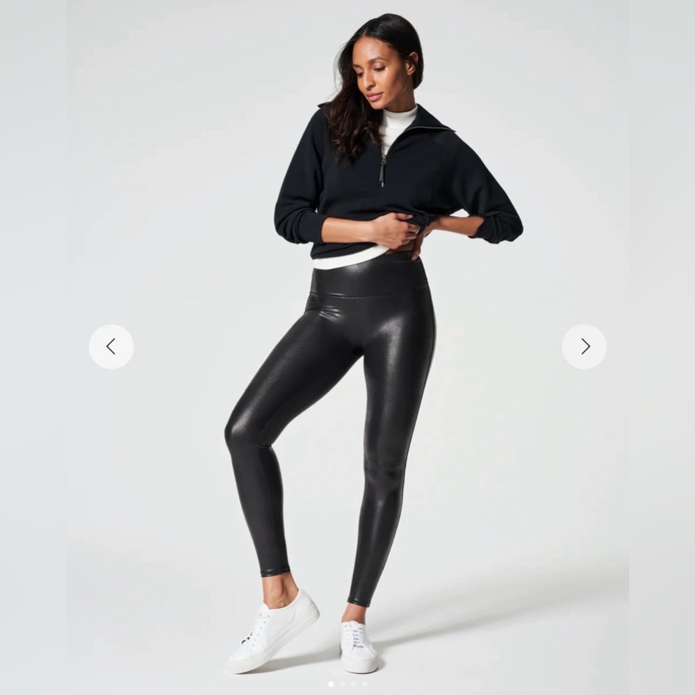 SPANX Faux Leather Leggings | Black | Size Large | Sleek + Sculpting
